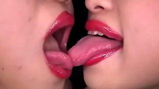Lesbian lipstick kiss